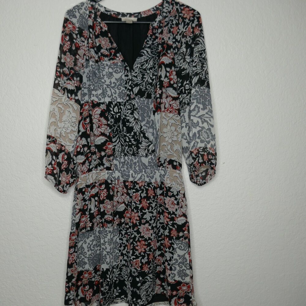 LOFT Outlet Chiffon Faux Wrap Dress Long Sleeve Elastic Waist Floral Medium